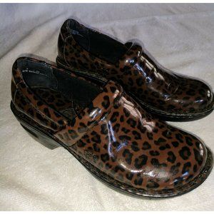 BOC Born Concept Women's Clogs Size 7 M/W Brown Leopard Patent Leather Shoes